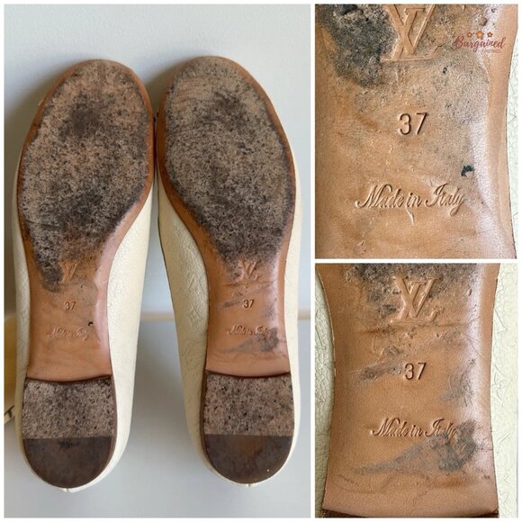 Authentic Louis Vuitton Cream/Beige Leather Monogram Ballet Flats 37/7 - Picture 8 of 13
